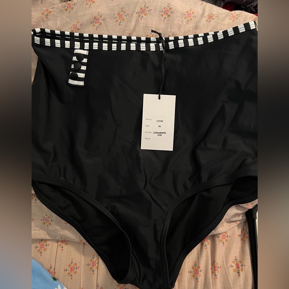 XL Unique Vintage Black High Waist Hatteras Swim Bottom